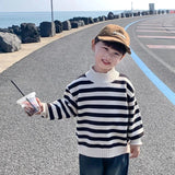  MQTIME  -  Boys Striped Sweater Kids Thickened Fleece High Collar Knitted Boys Inner Wear Autumn Winter Warm Soft Pullover Children Clothes