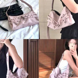  MQTIME  -  Korean Harajuku-style Retro Metal Buckle PU Leather Large-capacity Shoulder Bag Storage Bags Tote Bag Women's Bag Commuter Bags