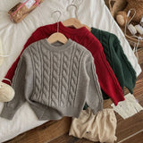  MQTIME  -  Girls Sweater Autumn Winter Children Cotton Solid Thicken Warm Baby Pullovers Retro Loose Round Collar 2-8Y Kids Boy Knitwear
