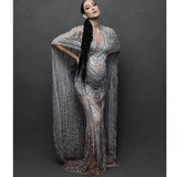 MQTIME  -  Maternity Photography Props Dress Pregnant Woman Photo Shoot Outfit Long Dresses Sexy Goddess Shiny Rhinestone Sequins Cape