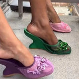 MQTIME  -  European and American Fashion Hollow Flower Baotou Banquet Half Slippers for Women's Outdoor Versatile Slope Heel Fashion Shoes