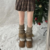  MQTIME  -  Sweet Lace Decoration Furry Suede Snow Boots Women Winter Thick Bottom Fluffy Fur Ankle Boots Warm Plush Designer Shoes