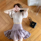 MQTIME  -  early spring elegant, sweet, high waisted, slimming, irregular luster, fluffy ballet skirt pants new color