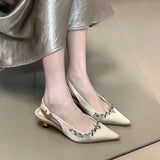 MQTIME  -  Designer Crystal Pointed Toe Women Sandals Shoes Fashion Shallow Singbacks Shoes Elegant Street Style High Heel Sandals