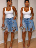  MQTIME  -  Summer New Fashion Women's Hole Washing Water Corns Loose Denim Shorts High Waisted Ripped 5-point Jeans