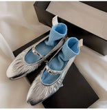MQTIME  -  Street Style Fashion Pleated Mary Janes Women Ballet Flats Comfortable Soft Soles Leather Spring Summer Walking Loafers Shoes