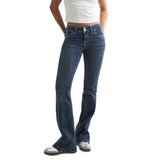 MQTIME  -  Autumn Low Rise Double Button Flared Pants with Stitched Denim Jeans, Women's Retro Casual Pants