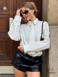 MQTIME  -  Boyfriend Style Striped Loose Full Sleeve White Shirts Women Casual Single Breasted Shirt With Tie Autumn New Women Tops