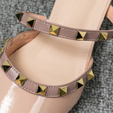 MQTIME  -  Women Heels Shoes Free Shipping Promotion Studded Designer Luxury Leather Slippers Shiny Mixed Colors Strap Seam Slides Blue Red