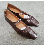 MQTIME  -  Street Style Fashion Pleated Mary Janes Women Ballet Flats Comfortable Soft Soles Leather Spring Summer Walking Loafers Shoes