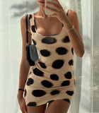  MQTIME  -  Sexy Irregular Patterned Dress Fashionable And Sexy Square-neck Sleeveless Trendy Hot Leopard Print Party Hip-hugging Lady Robe