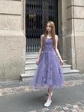 MQTIME  -  Women Purple Patchwork Mesh Long Dress Summer Fashion Bodycon Sling Dresses Korean Vintage Elegant Party Dresses and Events