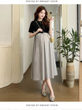 Mqtime 2025 French Style Pregnant Women Elegant Dress Plus Size Long Sleeve O-Neck High Waist Maternity A-Line Dress Long Loose Clothes