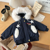  MQTIME  -  Winter Kids Baby Girls Parkas Hooded Cartoon Printed Thicken Warm Toddler Girls Cotton Coat Windproof Infant Girl Outerwear Coat