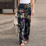 MQTIME  -  Women S Printed Cotton Linen Casual Pants Elastic Waist Comfortable Loose Fit Long Trousers Ready To Ship Stock Available