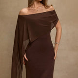 MQTIME  -  Fashion High Waist Temperament Long Dress Elegant Irregular Solid Party Dress Sexy Off Shoulder Draped Wrap Hips Dress