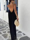 MQTIME  -  Loose Backless Solid Sling Women Dresses Sleeveless Empire Elegant Female Dress Fashion New Holidays Lady Beach Robes
