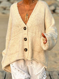 MQTIME  -  Pocketed V-Neck Button Up Cardigan