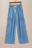 MQTIME  -  Drawstring Cargo Pocket Wide Leg Jeans