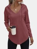 MQTIME  -  Drawstring Waffle Knit Long Sleeve Hooded Top