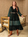 MQTIME  -  Plus Size Lace Patchwork V-Neck Balloon Sleeve Midi Dress