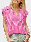 MQTIME  -   Collared Neck Striped Sweater Vest