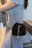 MQTIME  -  Sequin Chain Drawstring Bucket Bag