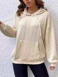 MQTIME  -  Drawstring Texture Long Sleeve Hoodie