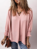 MQTIME  -  Johnny Collar Three-Quarter Sleeve Blouse