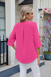 MQTIME  -  Ruffled V-Neck Three-Quarter Sleeve Blouse