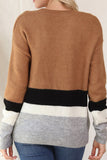 MQTIME  -  Color Block Round Neck Dropped Shoulder Sweater