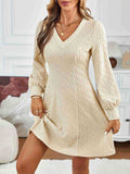 MQTIME  -  Lace Detail V-Neck Long Sleeve Dress