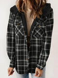MQTIME  -  Plaid Snap Down Plush Hooded Jacket