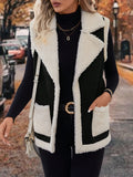 MQTIME  -  Full Size Contrast Open Front Sherpa Vest Coat