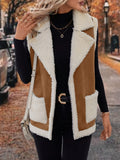 MQTIME  -  Full Size Contrast Open Front Sherpa Vest Coat