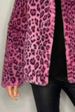 MQTIME  -  Full Size Leopard Furry Collared Neck Long Sleeve Coat