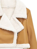 MQTIME  -   Collared Neck Long Sleeve Plush Cropped Jacket