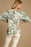 MQTIME  -  Umgee Floral Pleated Detail Lace Trim Sleeve Blouse