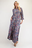 MQTIME  -  Celeste Full Size Ruffle Hem Paisley Round Neck Dress