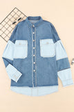 MQTIME  -   Raw Hem Color Block Denim Jacket
