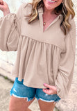 MQTIME  -  Corded Johnny Collar Long Sleeve Babydoll Blouse