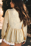 MQTIME  -  Frill Peplum V-Neck Long Sleeve Blouse