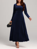 MQTIME  -  Square Neck Long Sleeve Velvet Dress