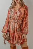 MQTIME  -  Tied Printed Balloon Sleeve Mini Dress