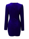 MQTIME  -  Ruched Surplice Long Sleeve Mini Dress