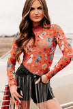 MQTIME  -  Printed Mock Neck Long Sleeve Bodysuit