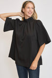 MQTIME  -  Umgee Bow Tie Back Mock Neck Half Sleeve Blouse