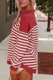 MQTIME  -  Stripe Johnny Collar Drop Shoulder Sweatshirt