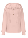 MQTIME  -  Drawstring Quarter Button Long Sleeve Hoodie