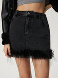 MQTIME  -  Plush Hem Mini Denim Skirt